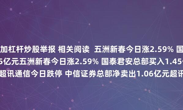 加杠杆炒股举报 相关阅读  五洲新春今日涨2.59% 国泰君安总部买入1.45亿元五洲新春今日涨2.59% 国泰君安总部买入1.45亿元    0  01-20 16:08     超讯通信今日跌停 中信证券总部净卖出1.06亿元超讯通信今日跌停 中信证券总部净卖出1.06亿元    0  01-15 16:21     旺旺集团声明：坚决打击不法行为旺旺集团声明：坚决打击不法行为    0  2